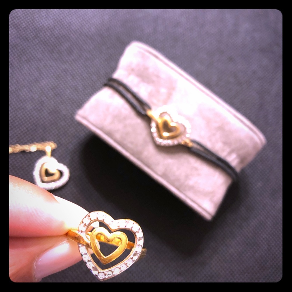 Swarovski Crystal and Gold Double Heart Ring